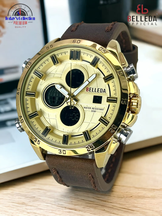 (B) Belleda Men’s Waterproof Watch – 100% Premium Leather Timepiece