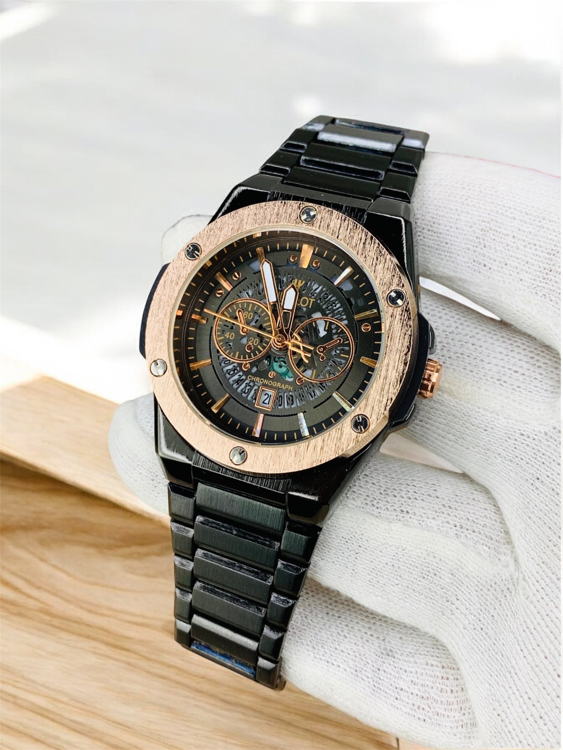 HB Stainless Steel Date Adjustment (Black Rose Gold)