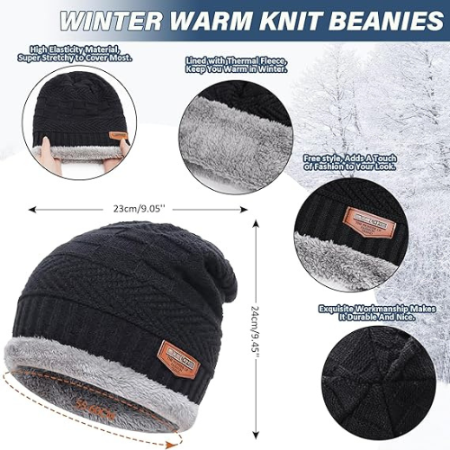 Mens Hat Hooded Neck Warmer Winter Masked Cap - Black/Grey