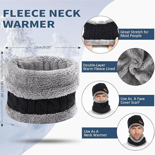 Mens Hat Hooded Neck Warmer Winter Masked Cap - Black/Grey