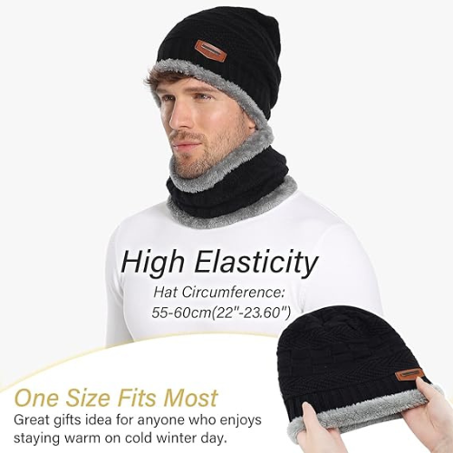Mens Hat Hooded Neck Warmer Winter Masked Cap - Black/Grey
